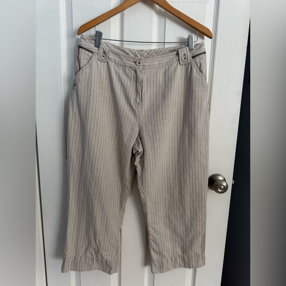 J. Jill Linen Blend Striped Beige Wide Leg Cropped Pants